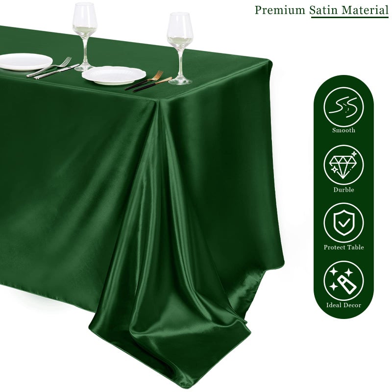 TURSTIN 4 Packs Satin Tablecloth 102 x 58 Inch Overlay Satin Table Cover Rectangle Bright Silk Tablecloth Smooth Fabric Table Decoration for Wedding Banquet Party Events  Dark Green - Image 4
